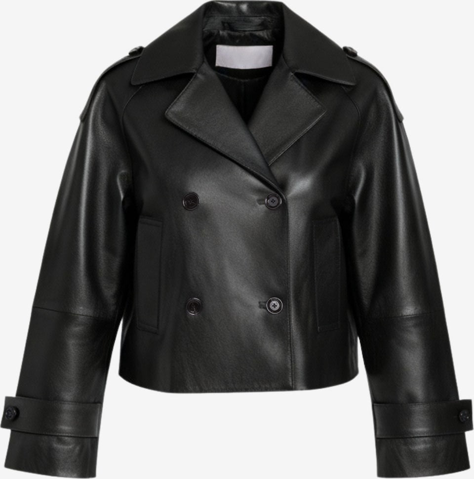 Women's Leather Cropped Peacoat – Black, Beige or Olive Double-Breasted