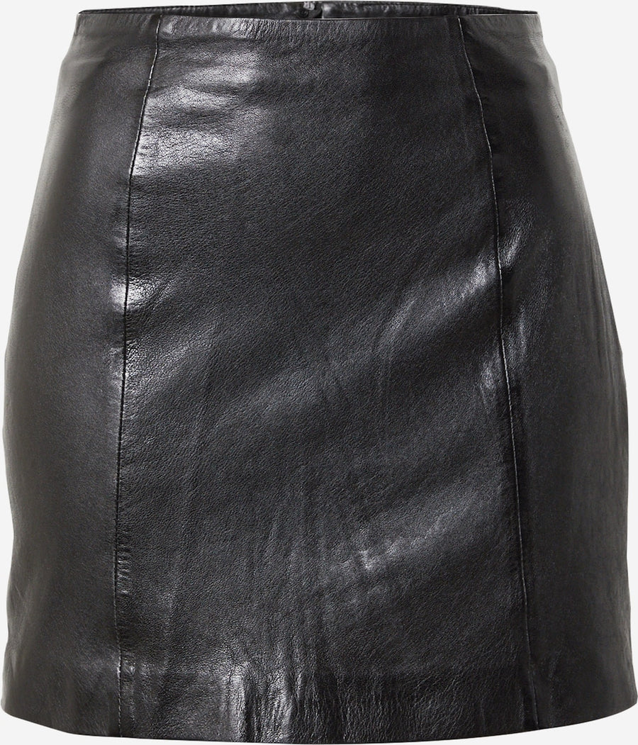 Women's Black Leather Mini Skirt – Straight Fit Back Zip