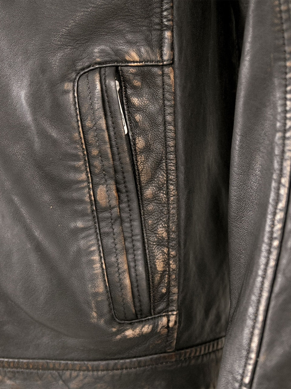 Men's Vintage Leather Racer Jacket with Chest Pockets – Black