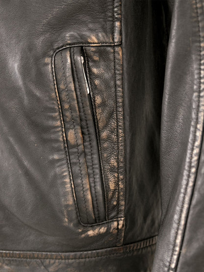 Men's Vintage Leather Racer Jacket with Chest Pockets – Black