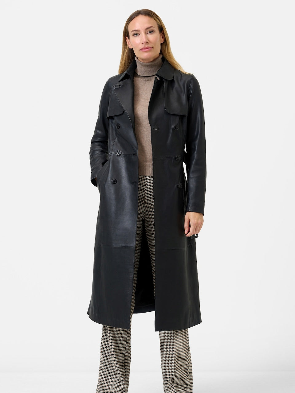 Women's Lamb Leather Trench Coat – Belted Cognac, Black or Beige
