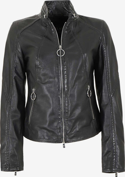 Women's Lamb Leather Biker Jacket – Fitted Black Racer