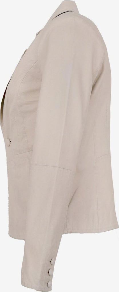 Women's Leather Blazer Jacket – Tailored Beige Single Button