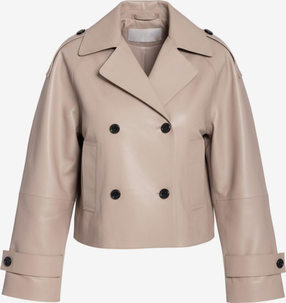 Women's Leather Cropped Peacoat – Black, Beige or Olive Double-Breasted