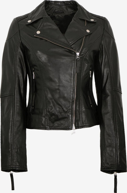 Women's Lamb Leather Biker Jacket – Black Asymmetric Moto
