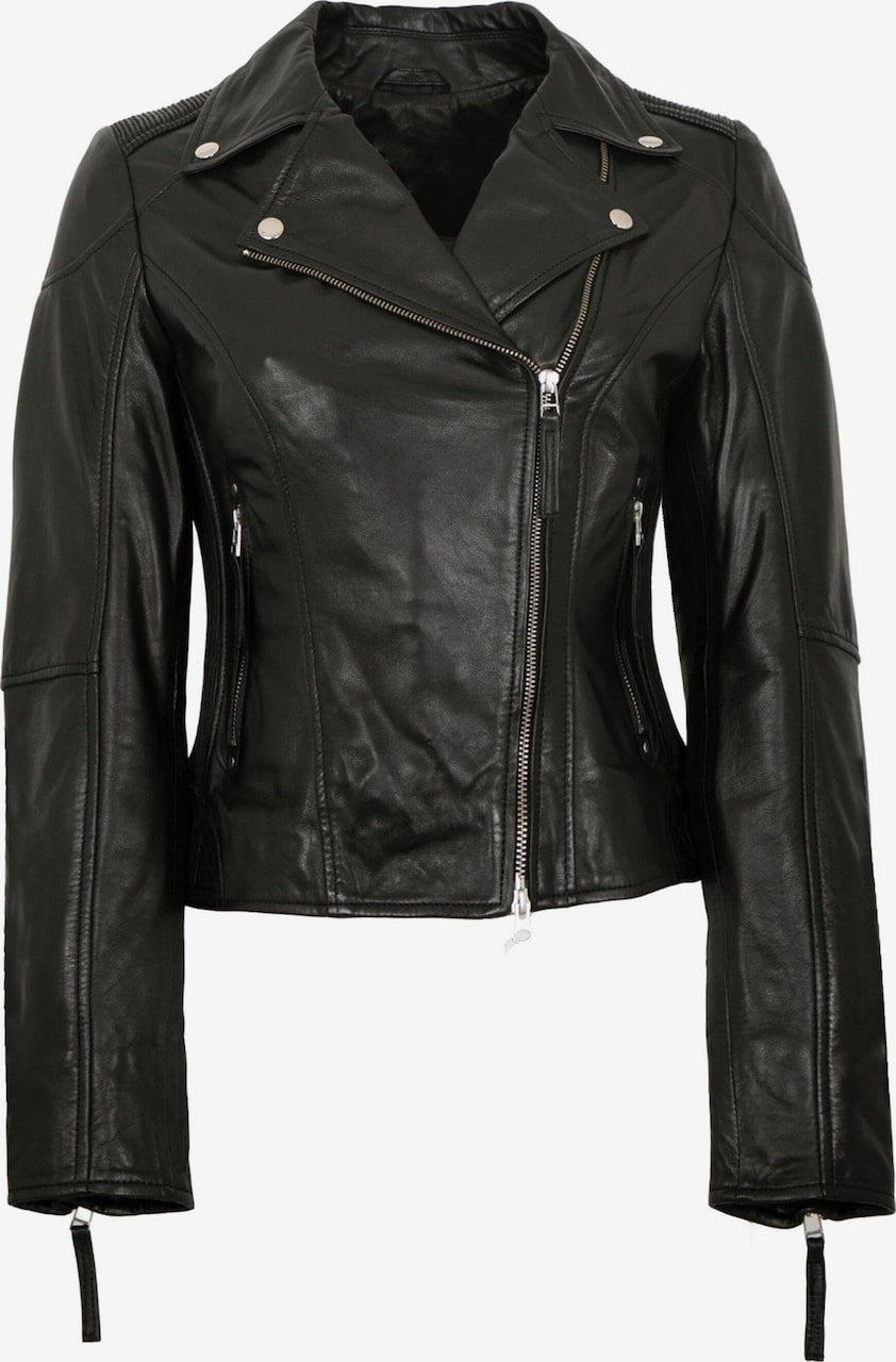 Women's Lamb Leather Biker Jacket – Black Asymmetric Moto