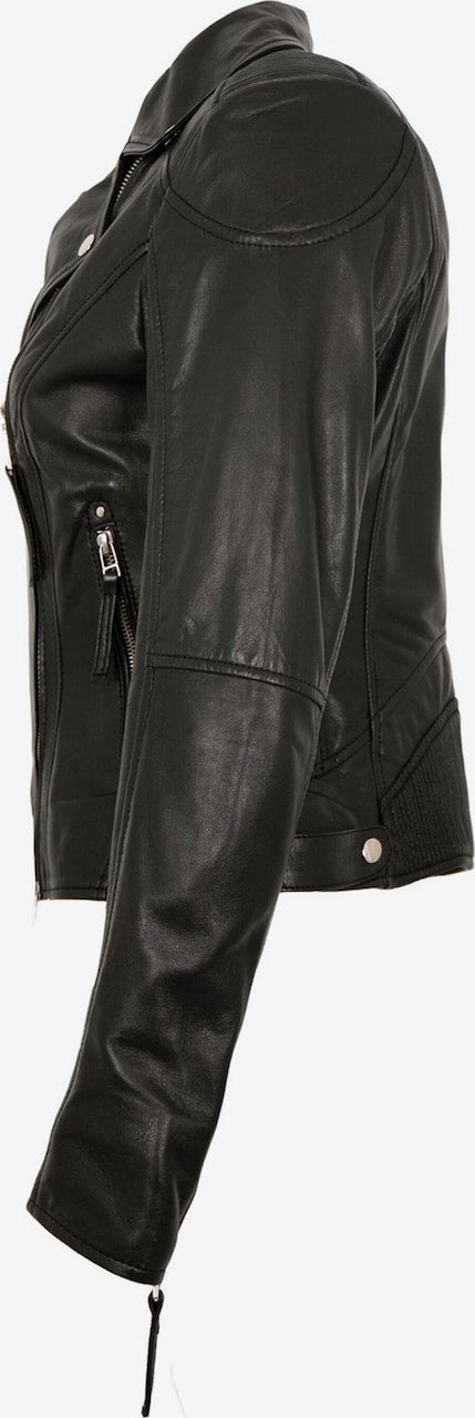 Women's Lamb Leather Biker Jacket – Black Asymmetric Moto