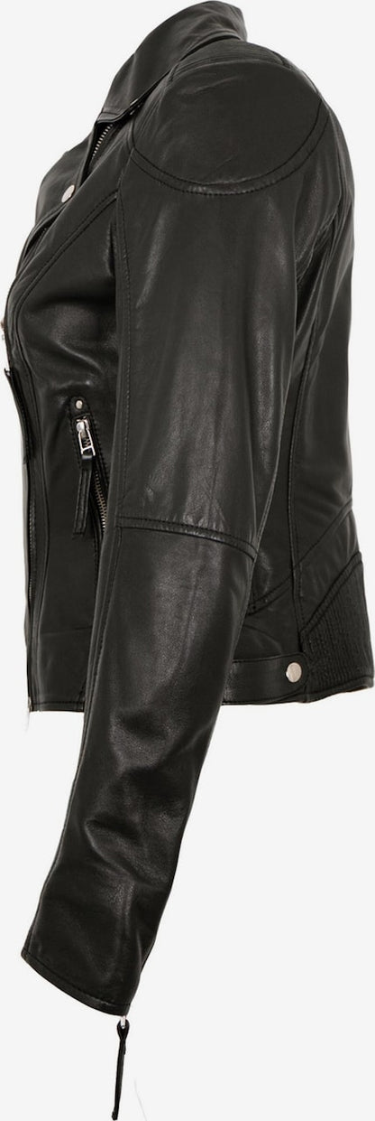 Women's Lamb Leather Biker Jacket – Black Asymmetric Moto