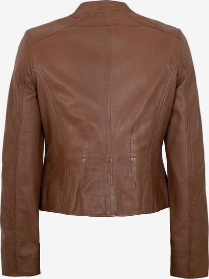 Women's Lamb Leather Moto Jacket – Fitted Tan Brown