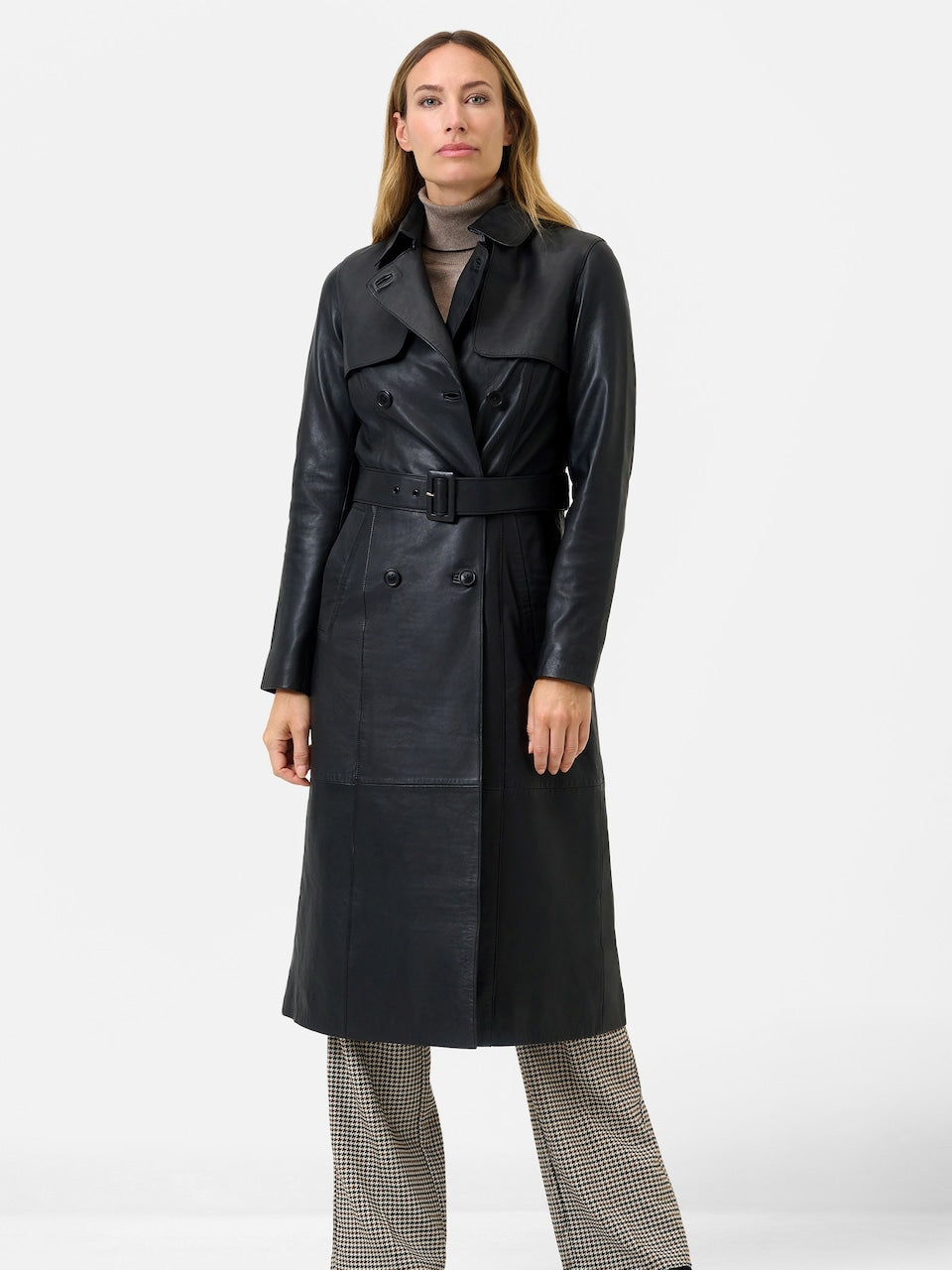 Women's Lamb Leather Trench Coat – Belted Cognac, Black or Beige