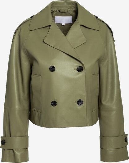 Women's Leather Cropped Peacoat – Black, Beige or Olive Double-Breasted