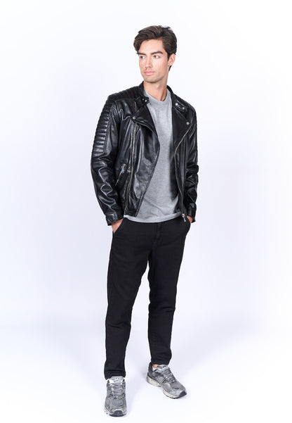 Men's Asymmetric Leather Biker Jacket – Black Quilted Perfecto