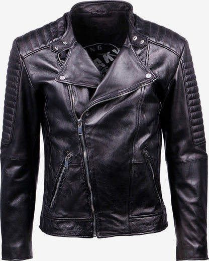 Men's Asymmetric Leather Biker Jacket – Black Quilted Perfecto