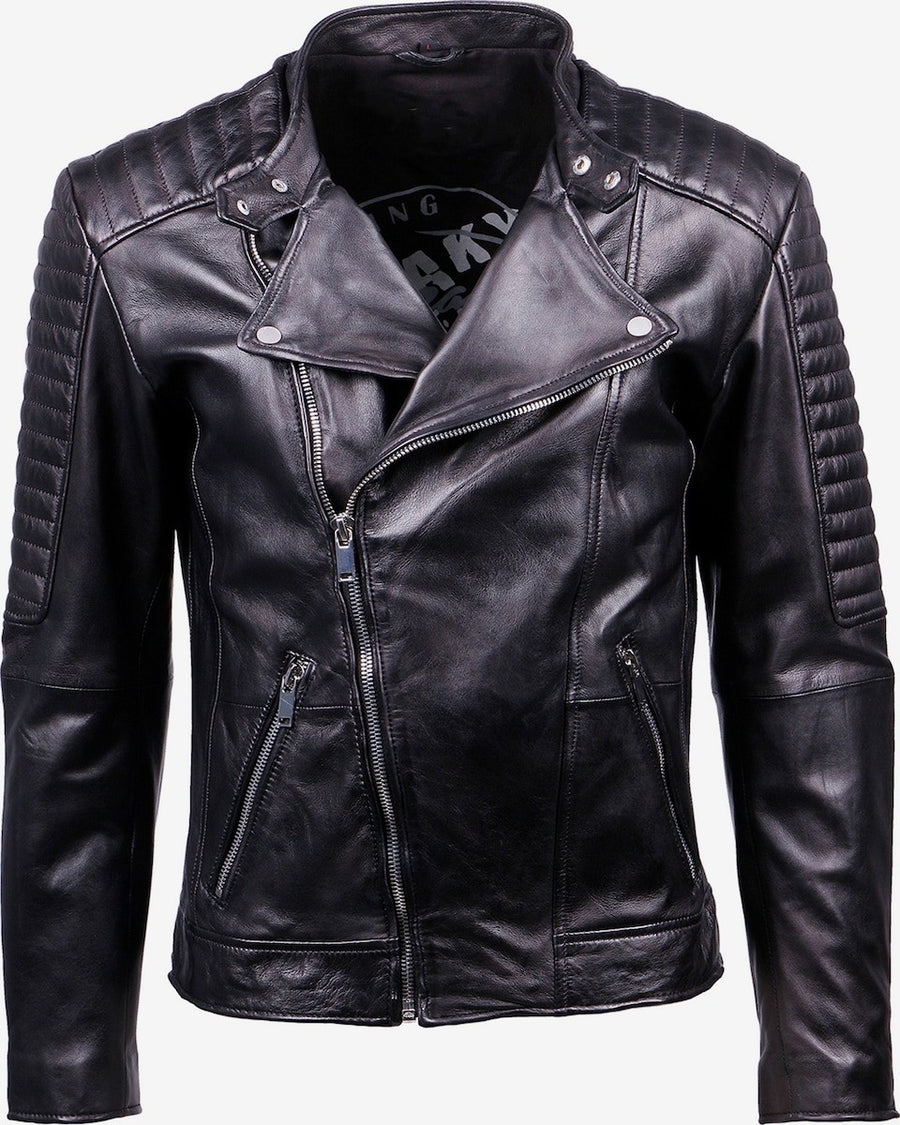 Men's Asymmetric Leather Biker Jacket – Black Quilted Perfecto