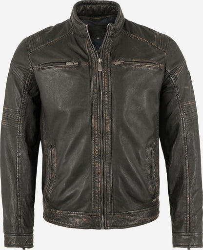 Men's Vintage Leather Racer Jacket with Chest Pockets – Black