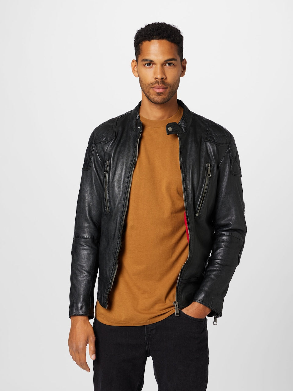 Men's Padded Leather Biker Jacket – Black Quilted Racer