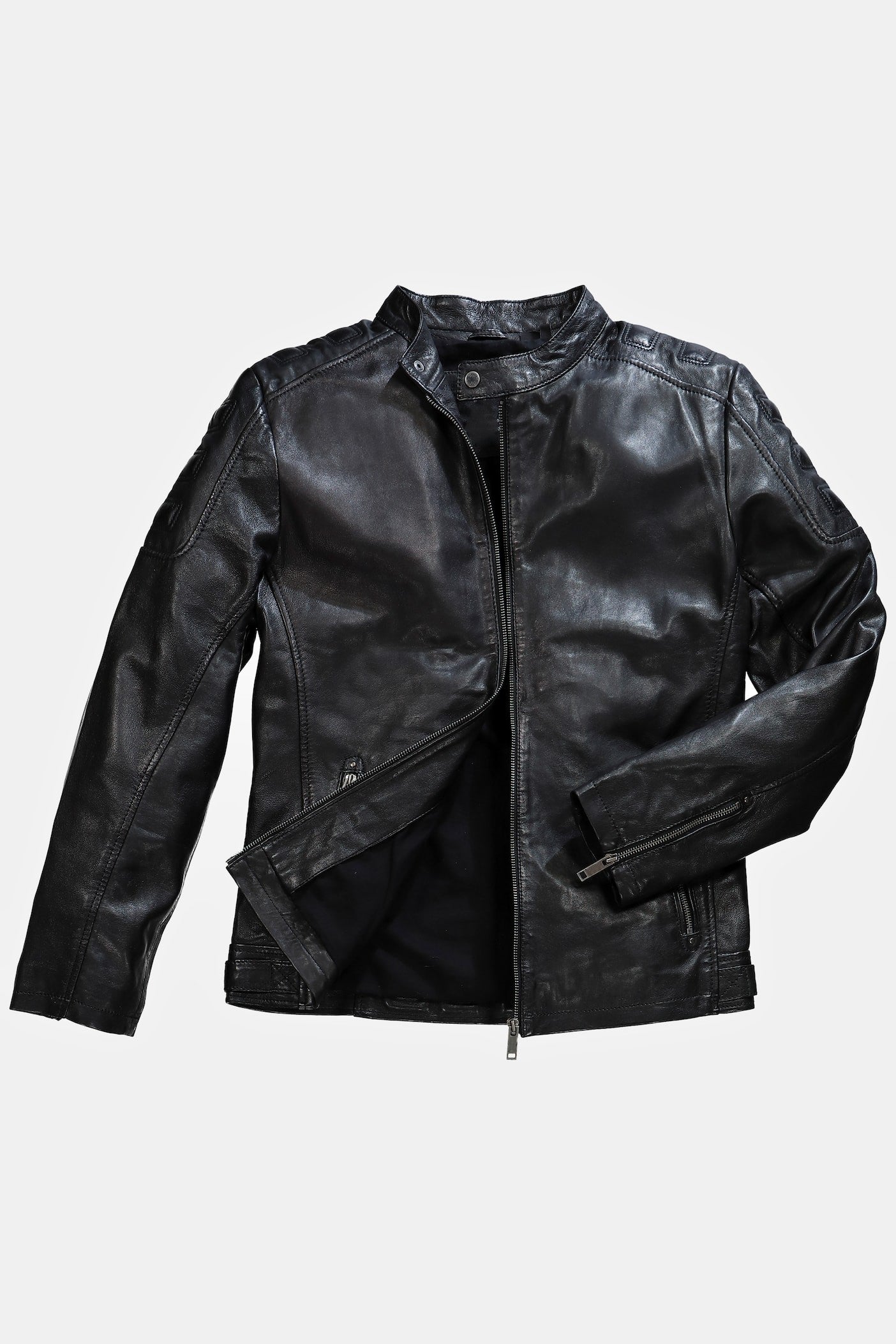 Men's Lamb Nappa Leather Biker Jacket – Real Leather Quilted Shoulder Moto Jacket (L–7XL)