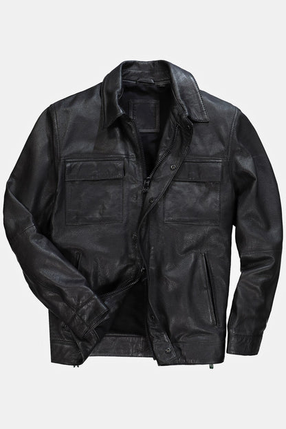 Men's Lamb Nappa Leather Jacket with Multiple Pockets – Real Leather Shirt Collar Jacket (L–7XL)