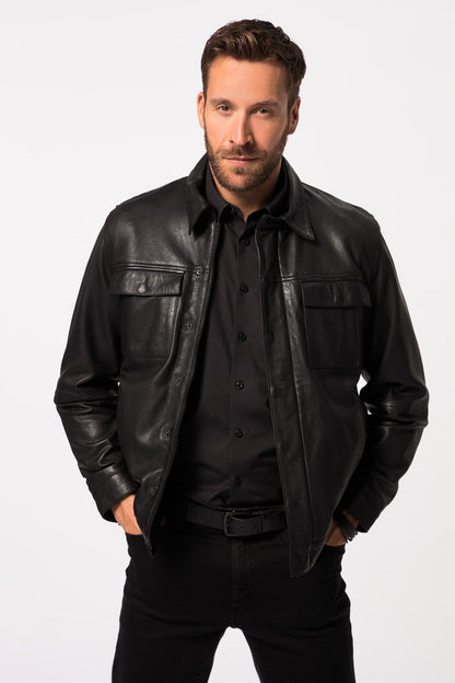 Men's Lamb Nappa Leather Jacket with Multiple Pockets – Real Leather Shirt Collar Jacket (L–7XL)