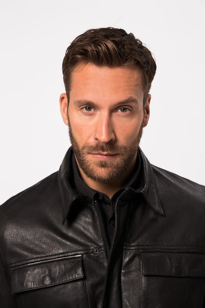 Men's Lamb Nappa Leather Jacket with Multiple Pockets – Real Leather Shirt Collar Jacket (L–7XL)