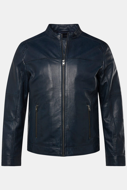 Men's Lamb Nappa Leather Jacket – Real Leather Distressed Navy Stand Collar Jacket (L–7XL)