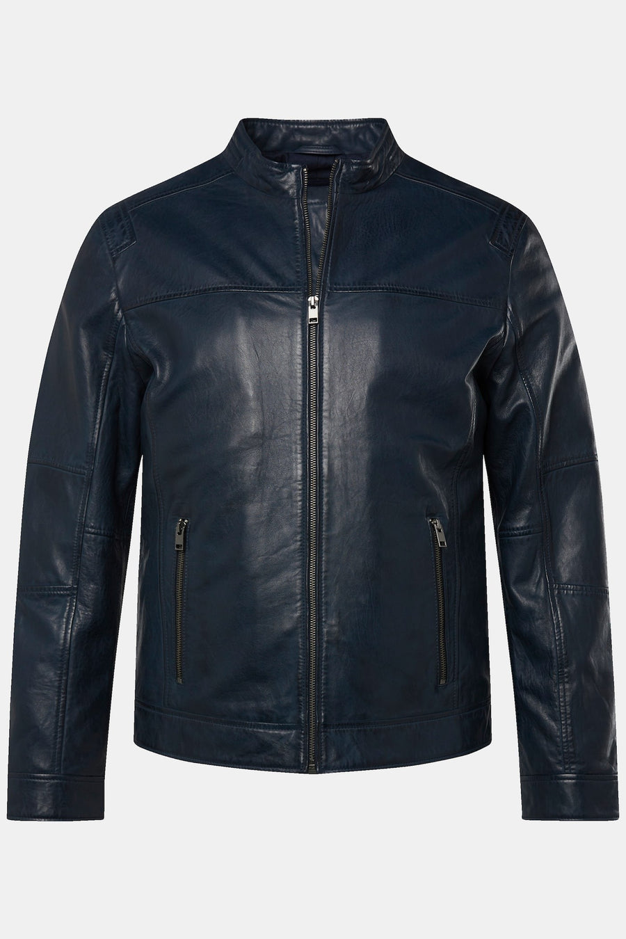 Men's Lamb Nappa Leather Jacket – Real Leather Distressed Navy Stand Collar Jacket (L–7XL)