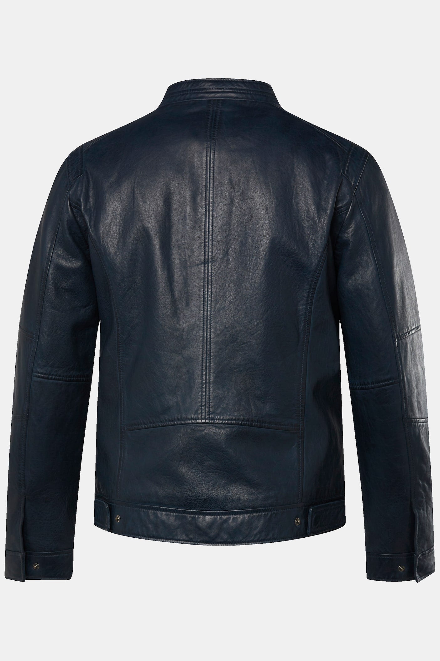 Men's Lamb Nappa Leather Jacket – Real Leather Distressed Navy Stand Collar Jacket (L–7XL)