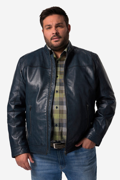 Men's Lamb Nappa Leather Jacket – Real Leather Distressed Navy Stand Collar Jacket (L–7XL)