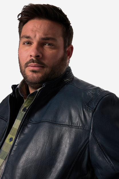 Men's Lamb Nappa Leather Jacket – Real Leather Distressed Navy Stand Collar Jacket (L–7XL)