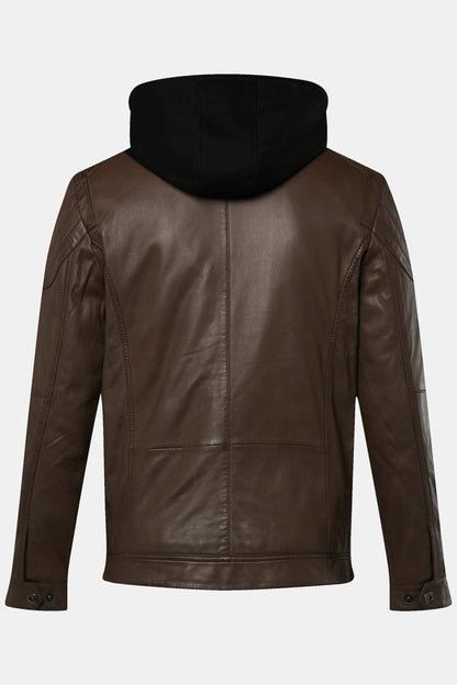 Men's Lamb Nappa Leather Jacket with Detachable Hood – Real Leather Hazelnut Jacket (L–7XL)