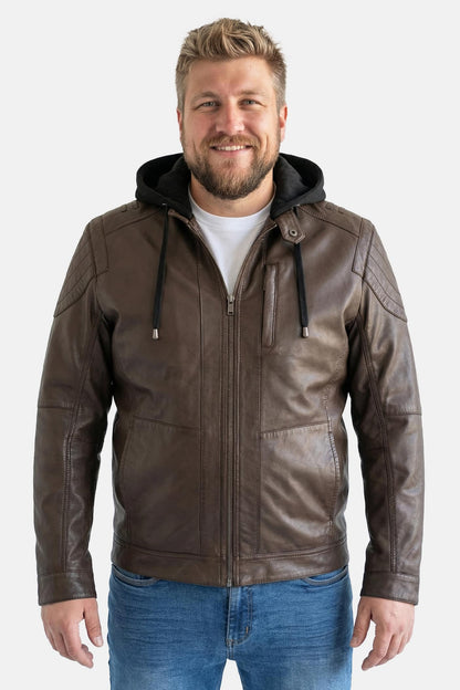 Men's Lamb Nappa Leather Jacket with Detachable Hood – Real Leather Hazelnut Jacket (L–7XL)