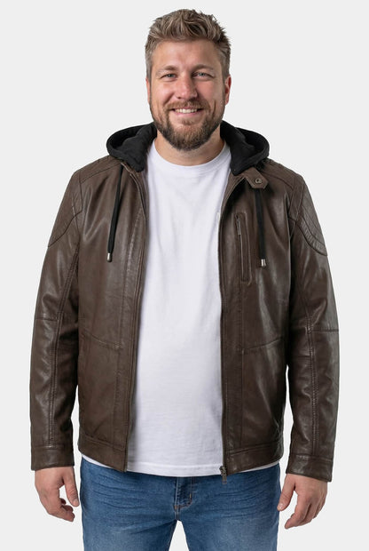 Men's Lamb Nappa Leather Jacket with Detachable Hood – Real Leather Hazelnut Jacket (L–7XL)