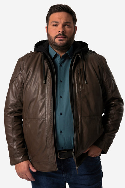 Men's Lamb Nappa Leather Jacket with Detachable Hood – Real Leather Hazelnut Jacket (L–7XL)