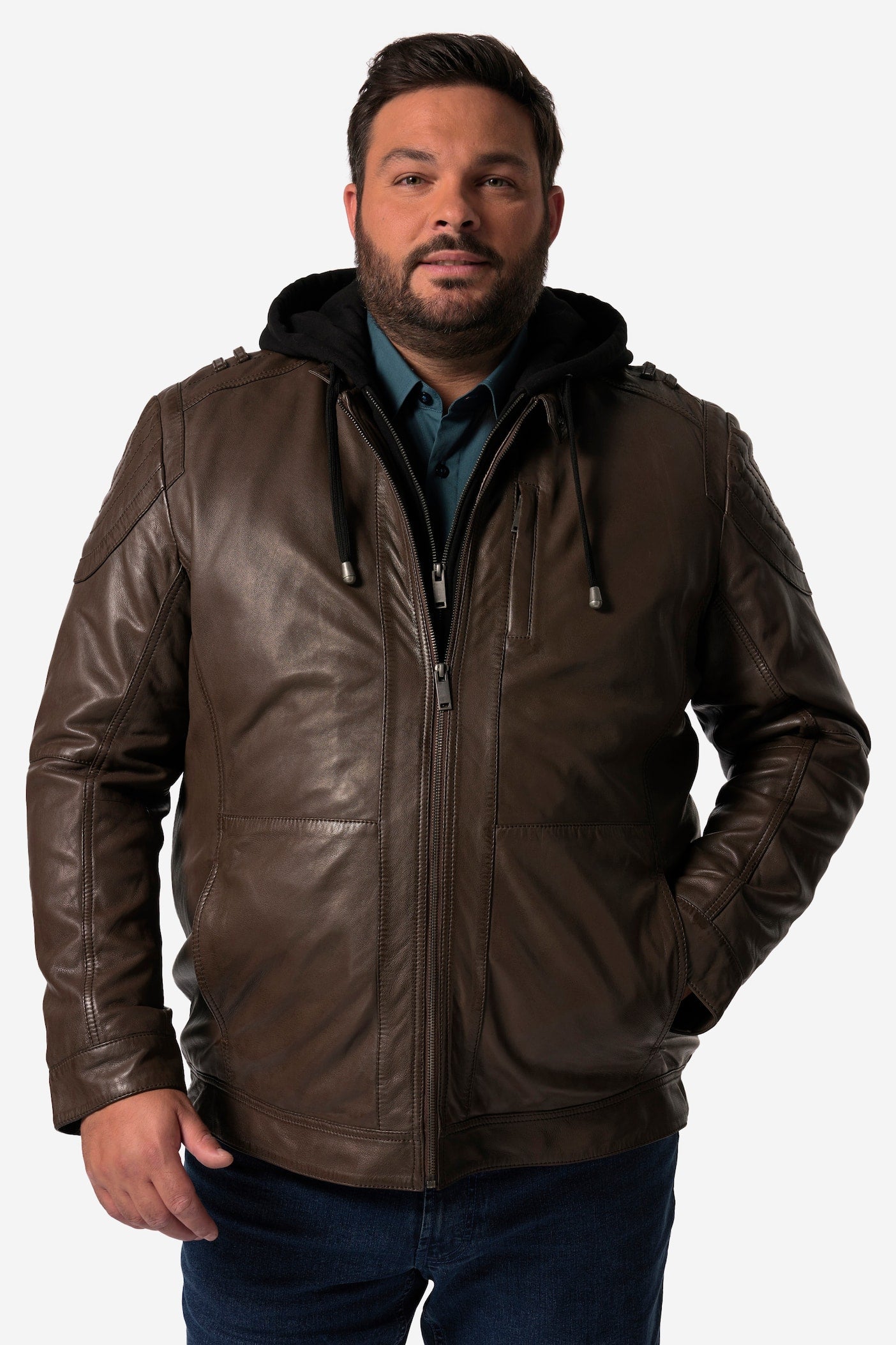 Men's Lamb Nappa Leather Jacket with Detachable Hood – Real Leather Hazelnut Jacket (L–7XL)