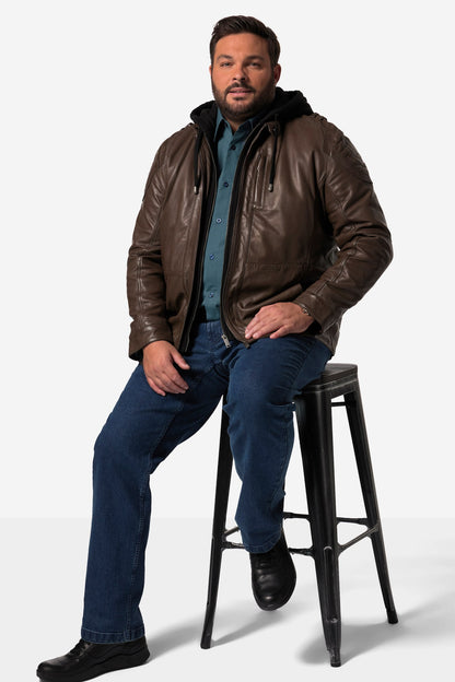 Men's Lamb Nappa Leather Jacket with Detachable Hood – Real Leather Hazelnut Jacket (L–7XL)