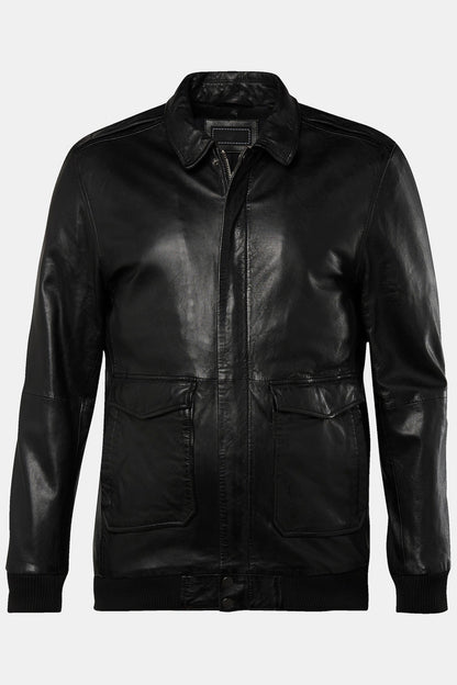 Men's Leather Jacket with Back Patch – Real Leather Shirt Collar Jacket (L–8XL)