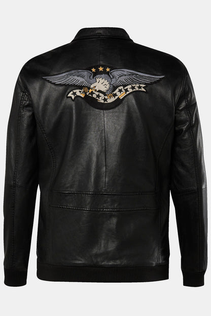 Men's Leather Jacket with Back Patch – Real Leather Shirt Collar Jacket (L–8XL)