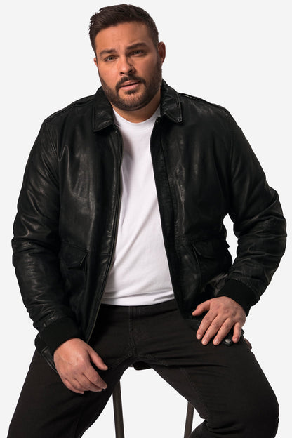 Men's Leather Jacket with Back Patch – Real Leather Shirt Collar Jacket (L–8XL)