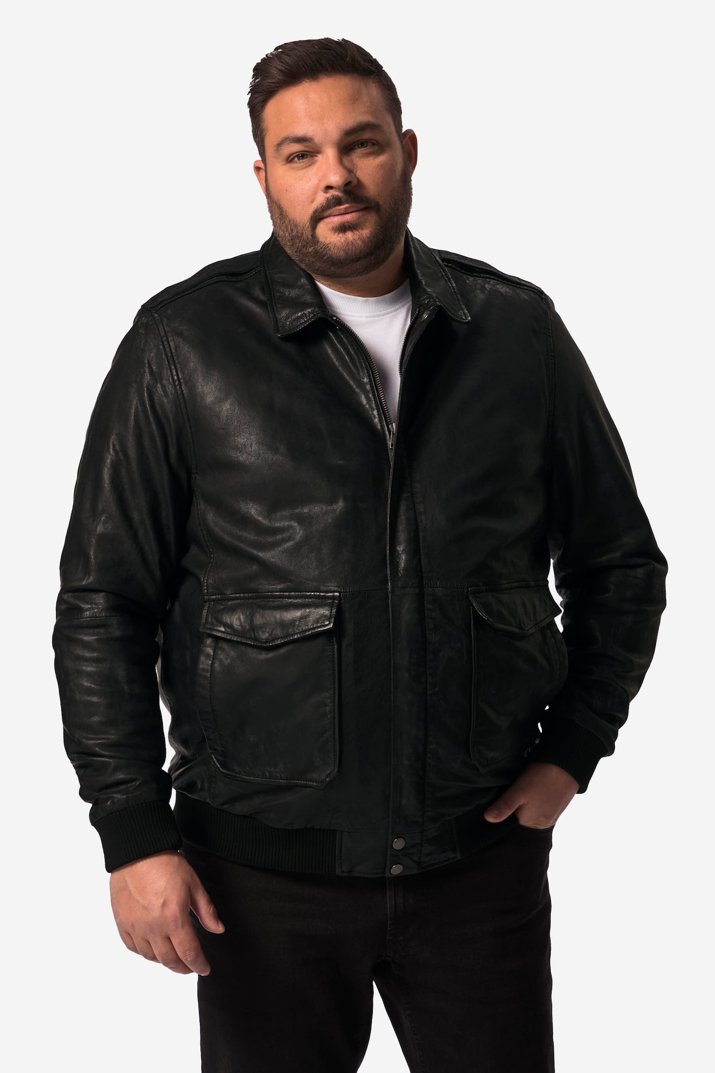 Men's Leather Jacket with Back Patch – Real Leather Shirt Collar Jacket (L–8XL)