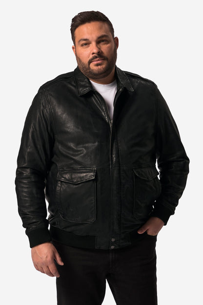 Men's Leather Jacket with Back Patch – Real Leather Shirt Collar Jacket (L–8XL)