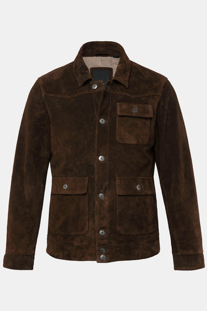 Men's Buffalo Suede Leather Jacket – Real Suede Shirt Collar Trucker Jacket (L–7XL)