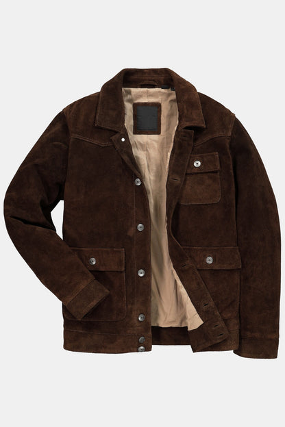 Men's Buffalo Suede Leather Jacket – Real Suede Shirt Collar Trucker Jacket (L–7XL)