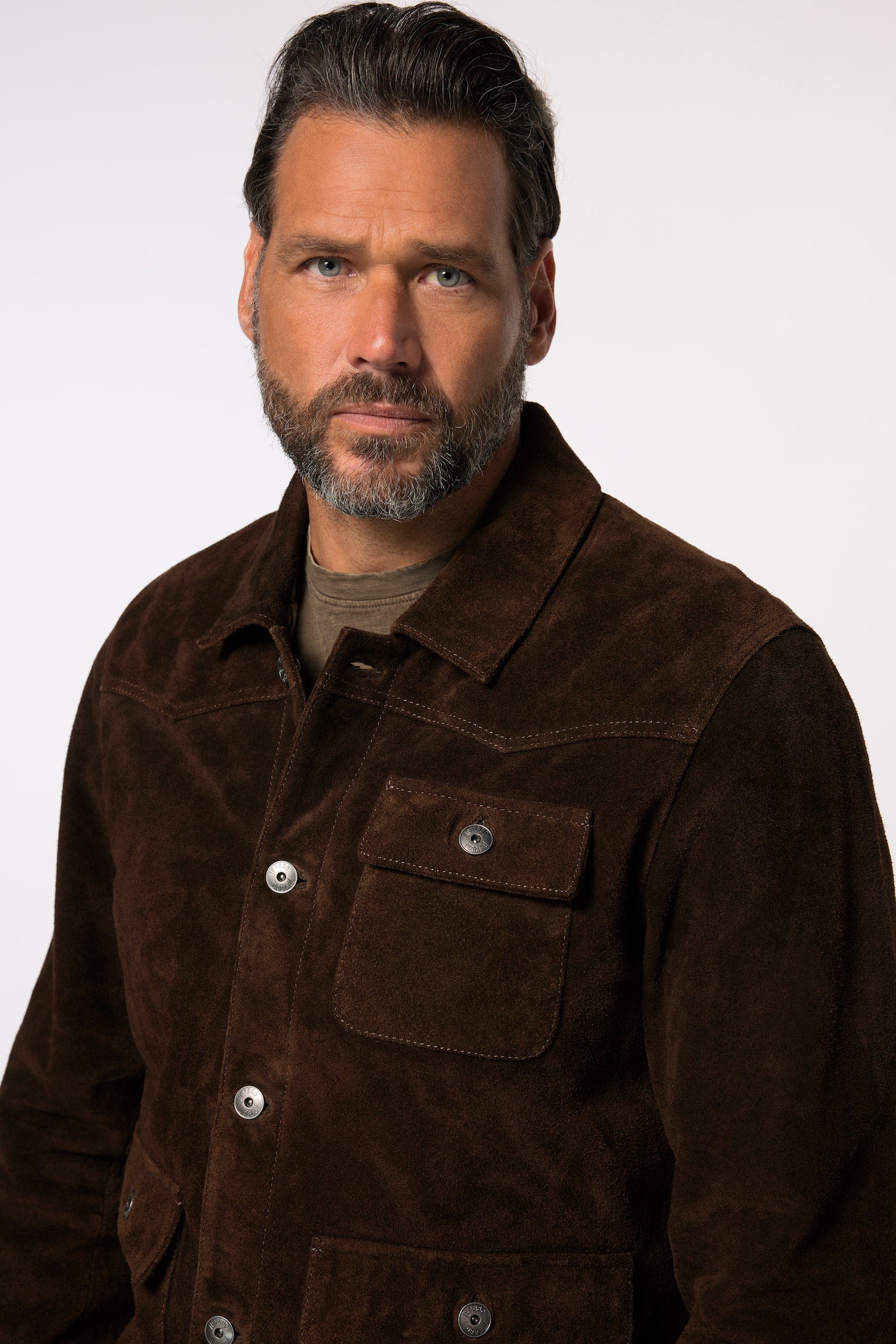 Men's Buffalo Suede Leather Jacket – Real Suede Shirt Collar Trucker Jacket (L–7XL)