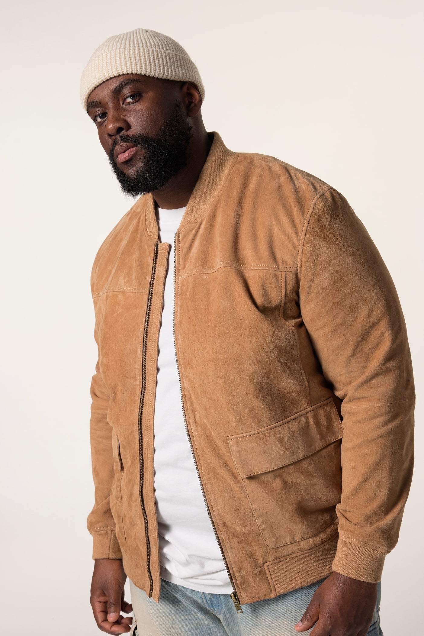 Men's Goatskin Suede Bomber Jacket – Real Suede Varsity Collar Blouson (L–7XL)