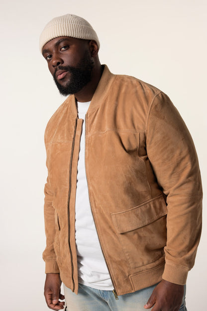 Men's Goatskin Suede Bomber Jacket – Real Suede Varsity Collar Blouson (L–7XL)