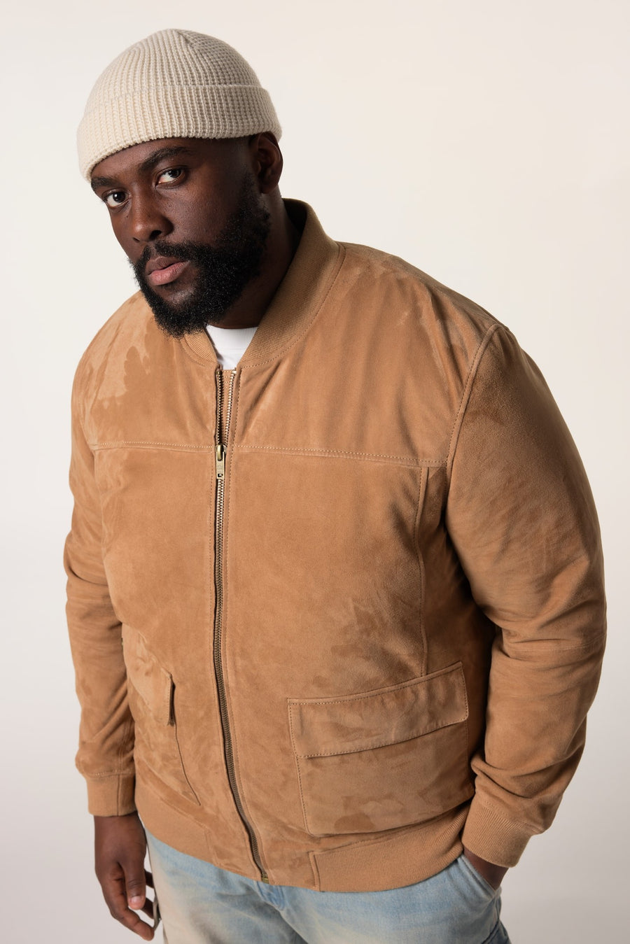 Men's Goatskin Suede Bomber Jacket – Real Suede Varsity Collar Blouson (L–7XL)