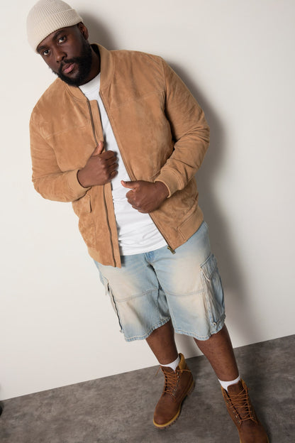 Men's Goatskin Suede Bomber Jacket – Real Suede Varsity Collar Blouson (L–7XL)