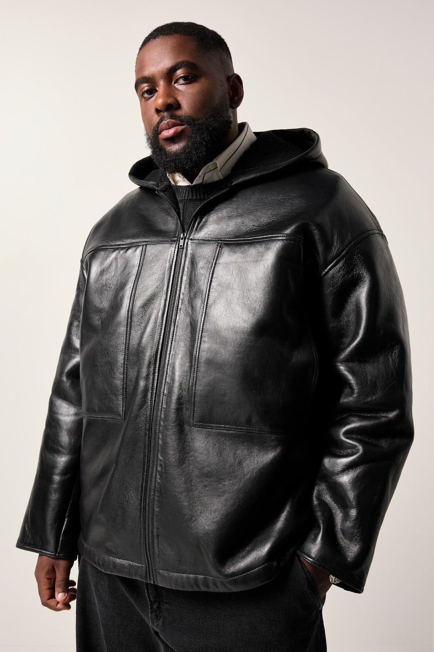 Men's Hooded Lamb Nappa Leather Jacket – Real Leather Teddy-Lined Oversize Jacket (L–7XL)