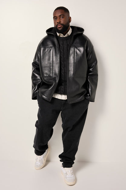 Men's Hooded Lamb Nappa Leather Jacket – Real Leather Teddy-Lined Oversize Jacket (L–7XL)