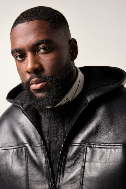 Men's Hooded Lamb Nappa Leather Jacket – Real Leather Teddy-Lined Oversize Jacket (L–7XL)